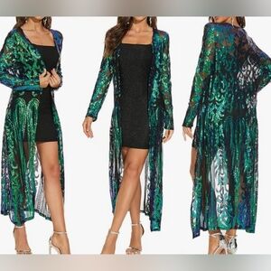 Sequin Cardigan Cover Up Dress Glitter Sparkle Open Front Coat Duster 14 16